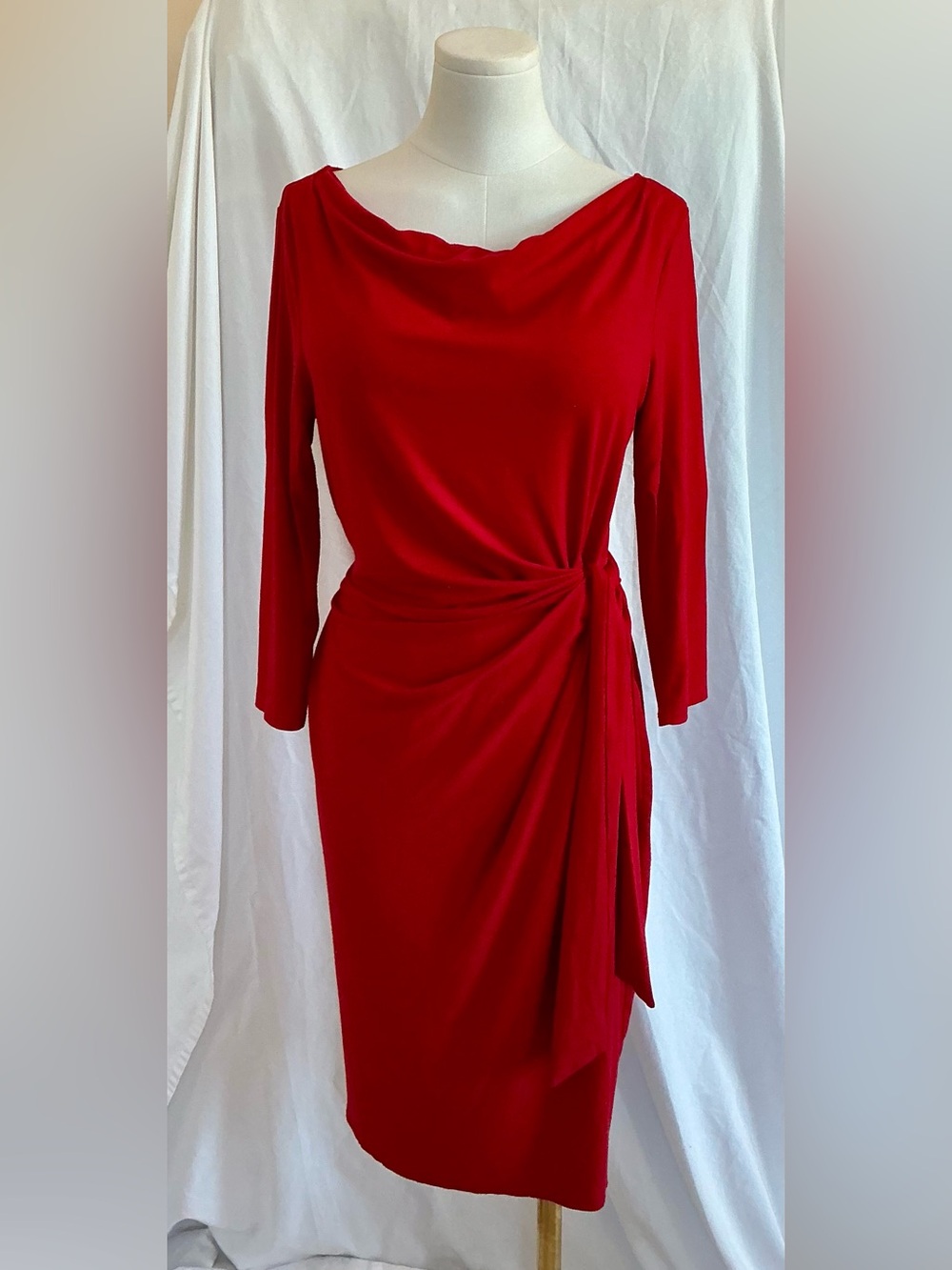 Ann Taylor Elegant Red Draped Sheath Dress, Medium